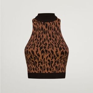 Wolford C2C Leopard Sleeveless Cropped Top in Coffee‎ Black XS